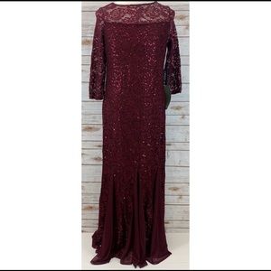 Onyx Nites 3/4 Sleeve Sequin Lace Evening Dress